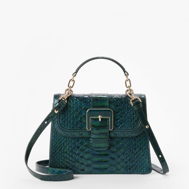 Brahmin Small Hallie Leather Satchel - Evergreen Kalopsia