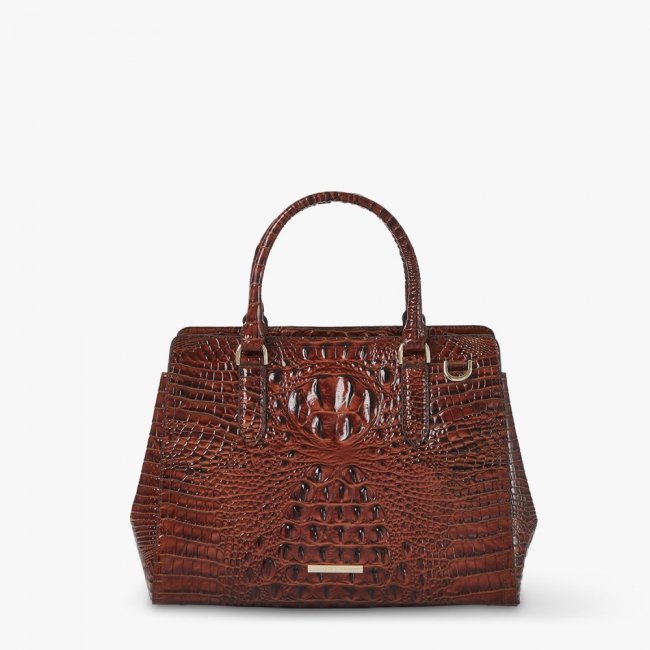 Brahmin Small Finely Leather Satchel - Pecan