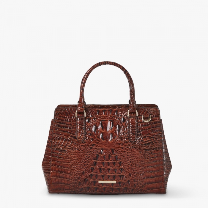 Brahmin Small Finely Leather Satchel - Pecan