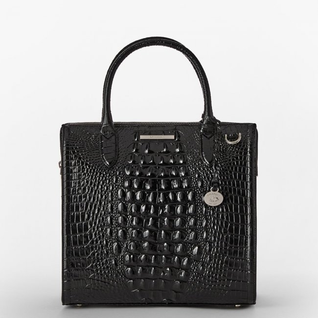 Brahmin Caroline Leather Satchel - Black Melbourne Silver Hardware