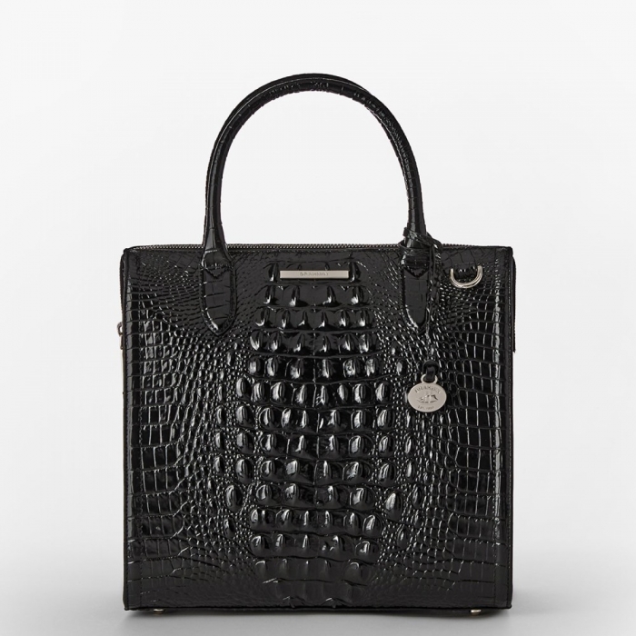 Brahmin Caroline Leather Satchel - Black Melbourne Silver Hardware