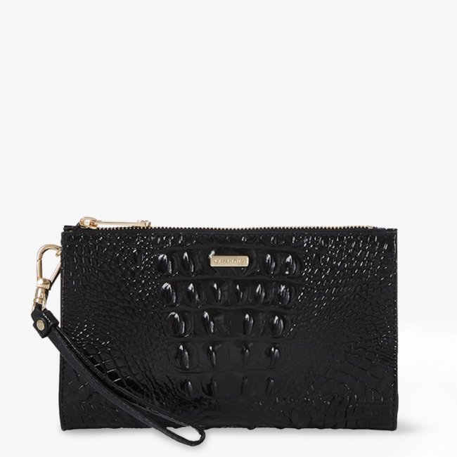 Brahmin Daisy Black Leather Wristlet - Black Melbourne