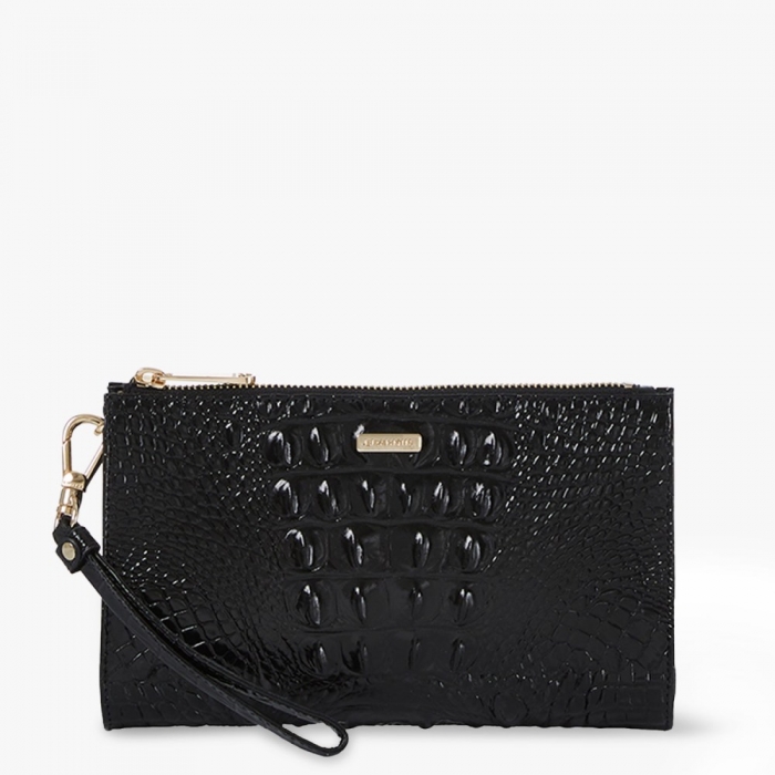 Brahmin Daisy Black Leather Wristlet - Black Melbourne