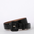 Brahmin Wide Covered Leather Buckle Belt Black Classic Vintage Croc