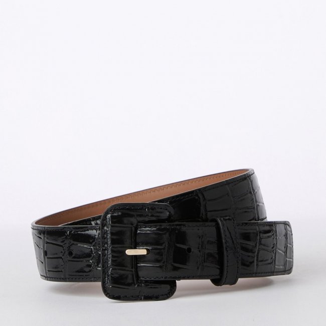 Brahmin Wide Covered Leather Buckle Belt Black Classic Vintage Croc