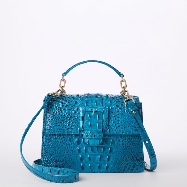 Brahmin Small Hallie Leather Satchel - Vibrant Azure
