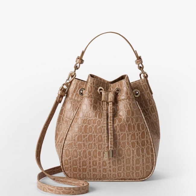 Brahmin Melinda Leather Bucket Bag - Timeless Taupe Bayem