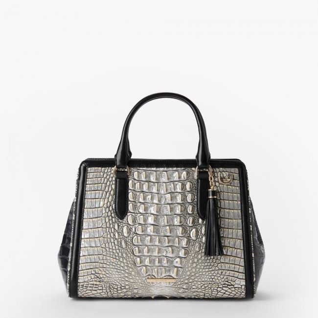 Brahmin Small Finely Leather Satchel - Chrome Azurine