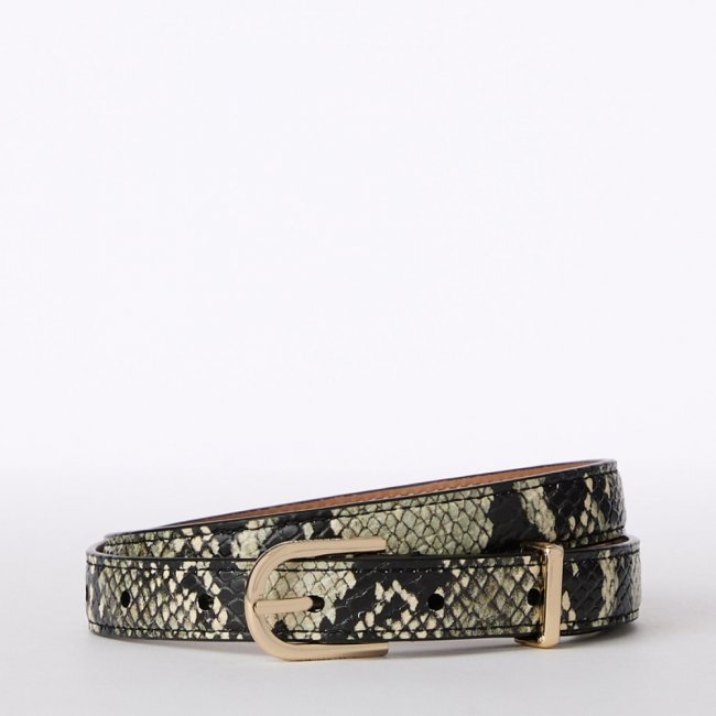 Brahmin Skinny Leather Gold Buckle Belt Grey Classic Snake