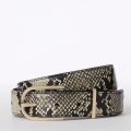 Brahmin Medium Leather Gold Buckle Belt Grey Classic Snake