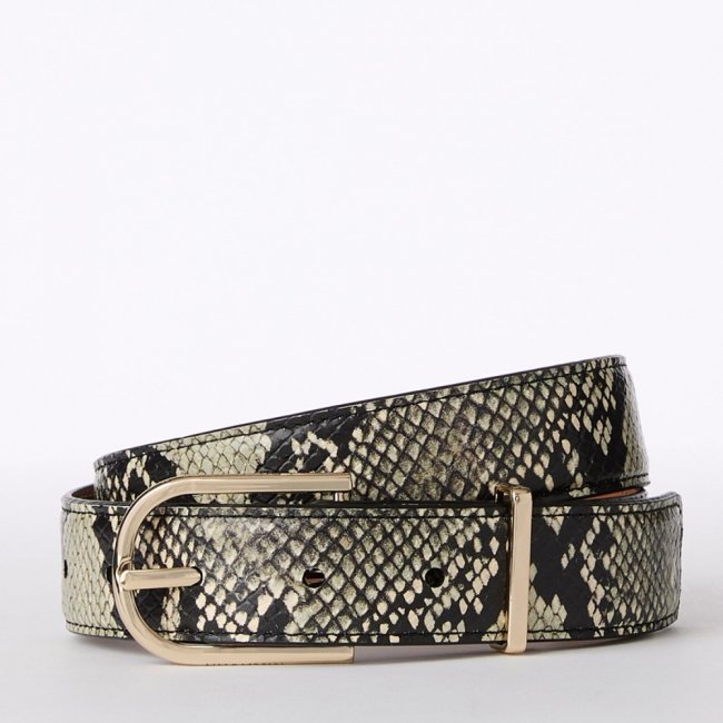 Brahmin Medium Leather Gold Buckle Belt Grey Classic Snake