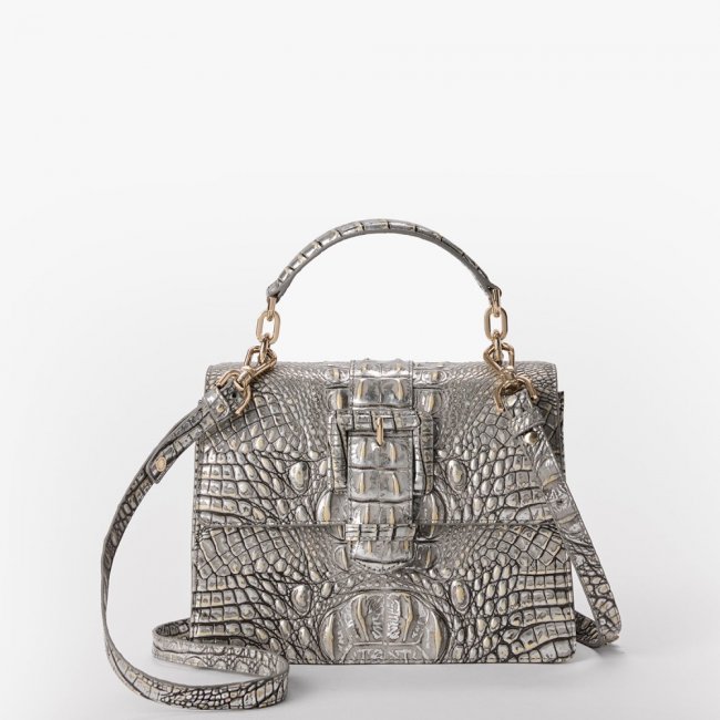 Brahmin Small Hallie Leather Satchel - Chrome Melbourne