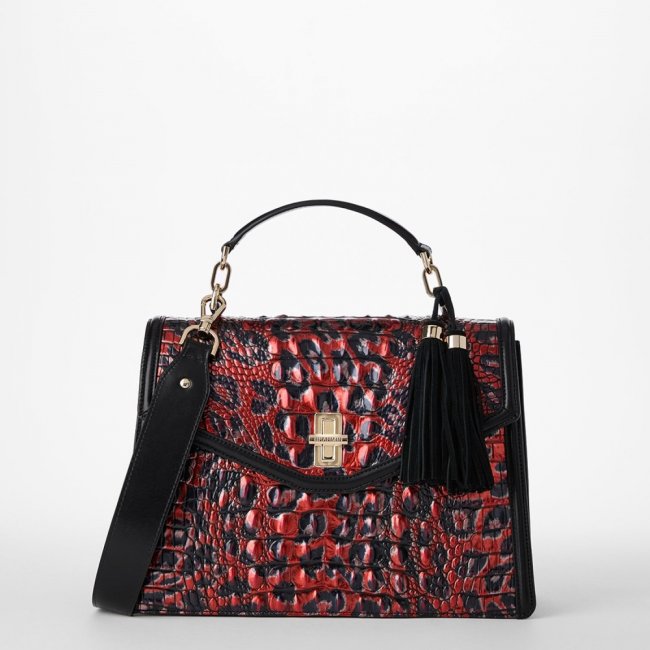 Brahmin Hallie Leather Satchel - Red Leopardess