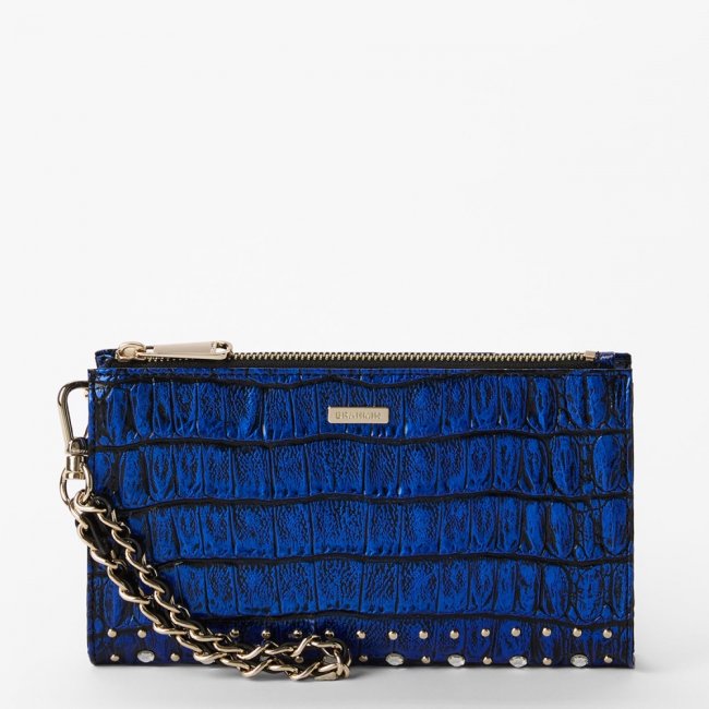 Brahmin Daisy Leather Wristlet - Vibrant Azure Grandeur