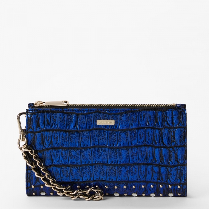Brahmin Daisy Leather Wristlet - Vibrant Azure Grandeur