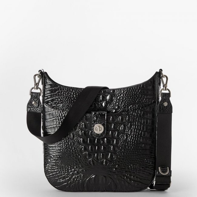 Brahmin Leia Leather Crossbody - Black Melbourne Silver Hardware