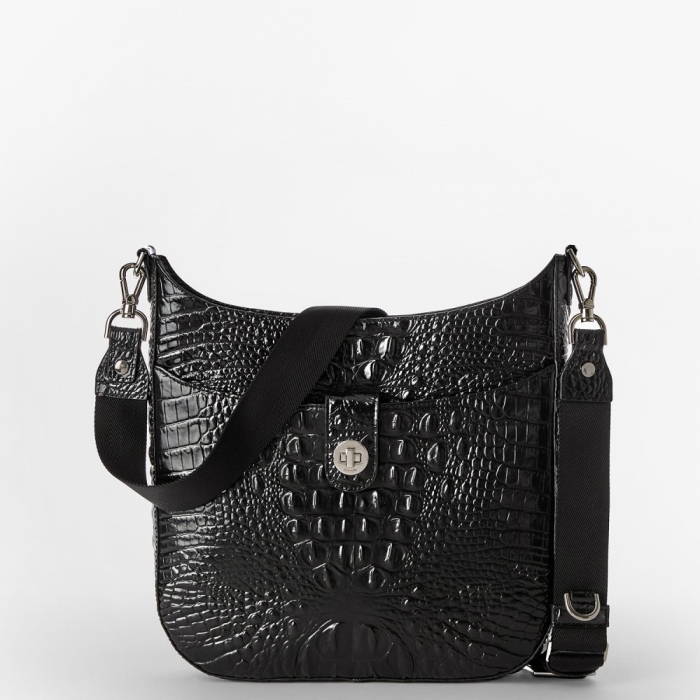 Brahmin Leia Leather Crossbody - Black Melbourne Silver Hardware