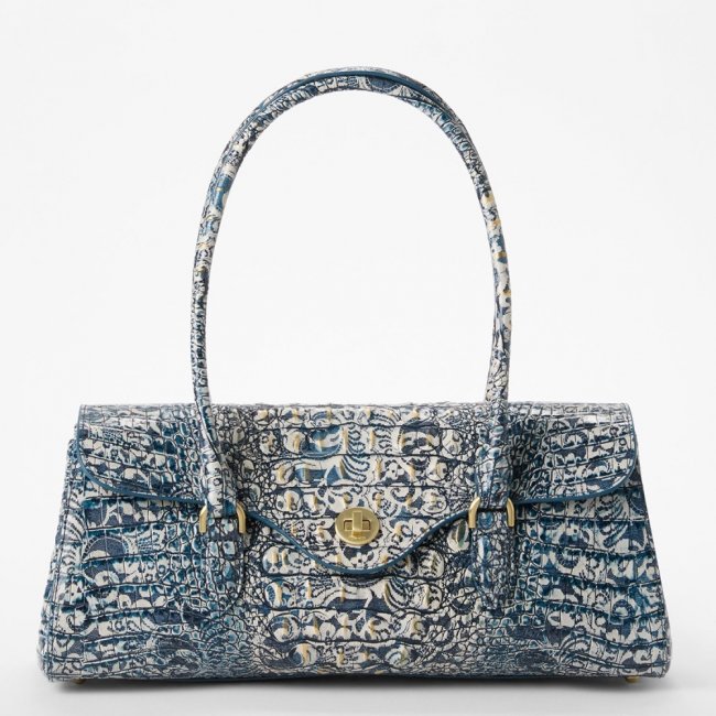 Brahmin Dayan Leather Satchel - Blue Filigree Melbourne