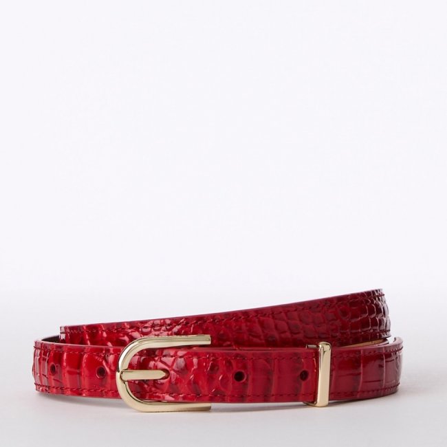Brahmin Skinny Leather Gold Buckle Belt Carnation Classic Croc