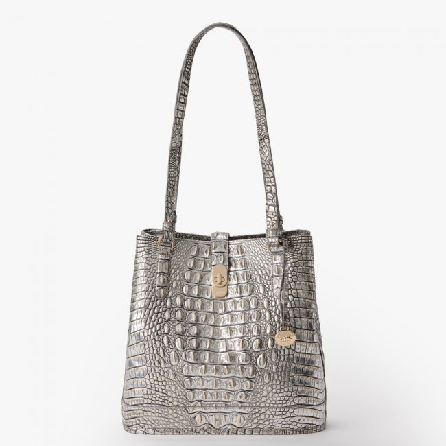 Brahmin Fiora Leather Bucket Bag - Chrome Melbourne