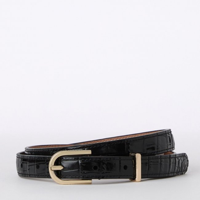 Brahmin Skinny Gold Buckle Belt - Black Classic Croc