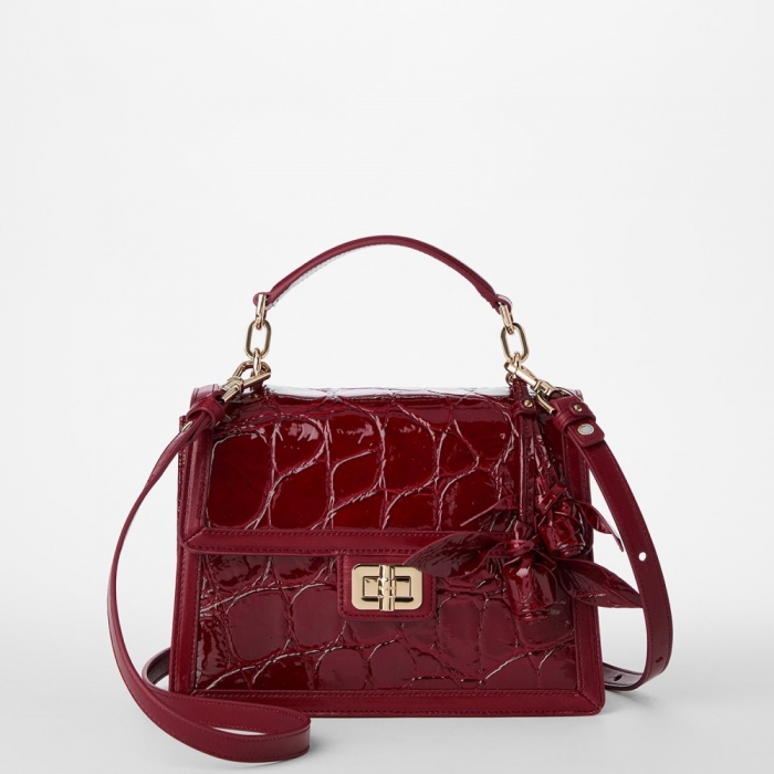 Brahmin Small Hallie Leather Satchel - Red Claudine
