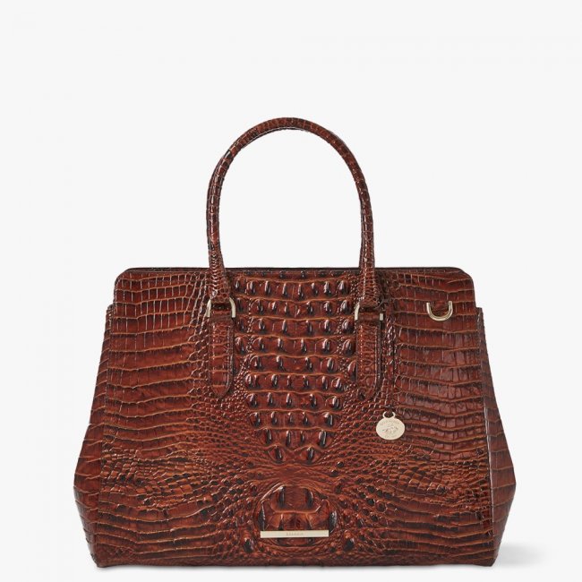 Brahmin Finley Black Carryall Satchel - Pecan Melbourne