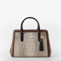 Brahmin Small Finely Leather Satchel - Timeless Taupe Skien