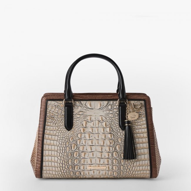 Brahmin Small Finely Leather Satchel - Timeless Taupe Skien