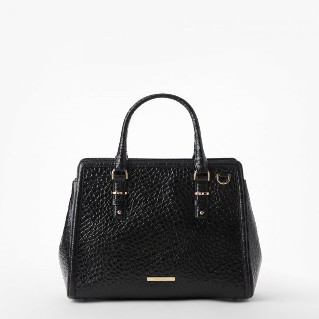 Brahmin Small Finely Leather Satchel - Black Hematite