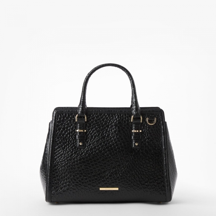 Brahmin Small Finely Leather Satchel - Black Hematite