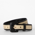 Brahmin Wide Covered Leather Buckle Belt - Black Classic Straw