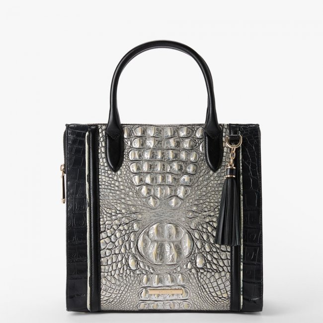 Brahmin Caroline Leather Satchel - Chrome Azurine