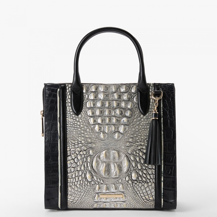 Brahmin Caroline Leather Satchel - Chrome Azurine