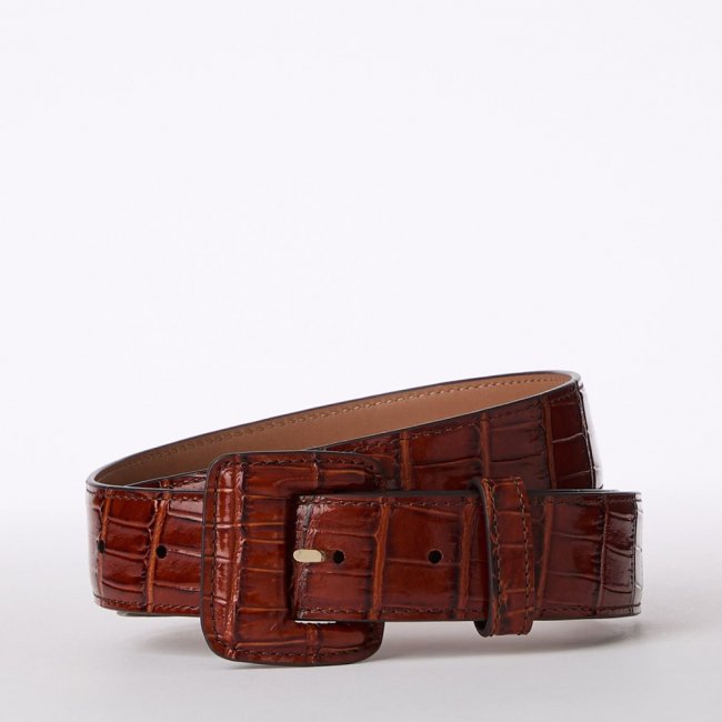 Brahmin Wide Covered Leather Buckle Belt Pecan Classic Vintage