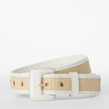Brahmin Wide Covered Leather Buckle Belt - Sea Salt White