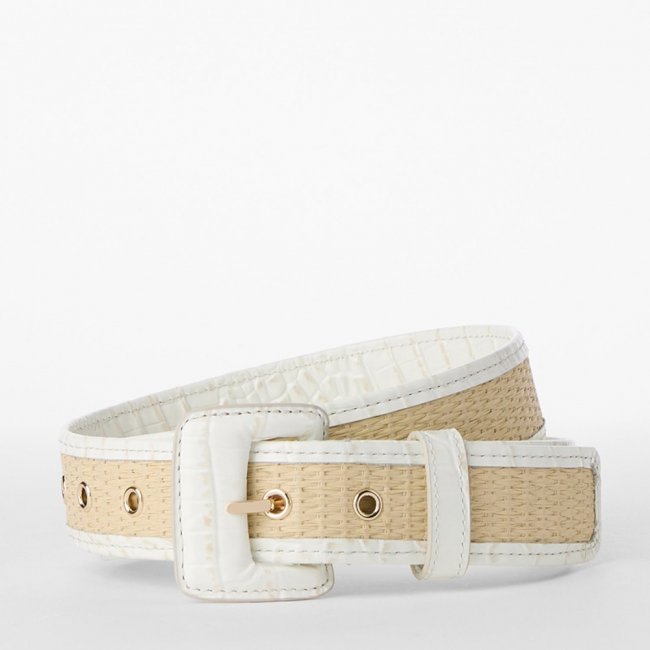 Brahmin Wide Covered Leather Buckle Belt - Sea Salt White