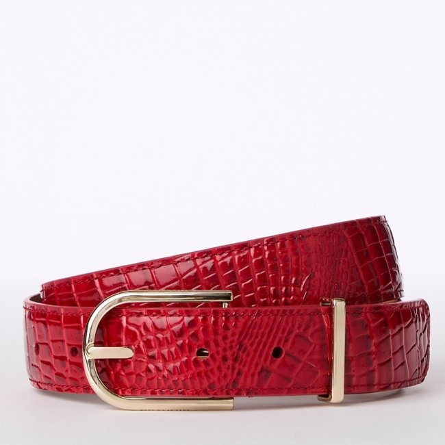 Brahmin Medium Leather Gold Buckle Belt - Carnation Classic Croc| BRAHMIN