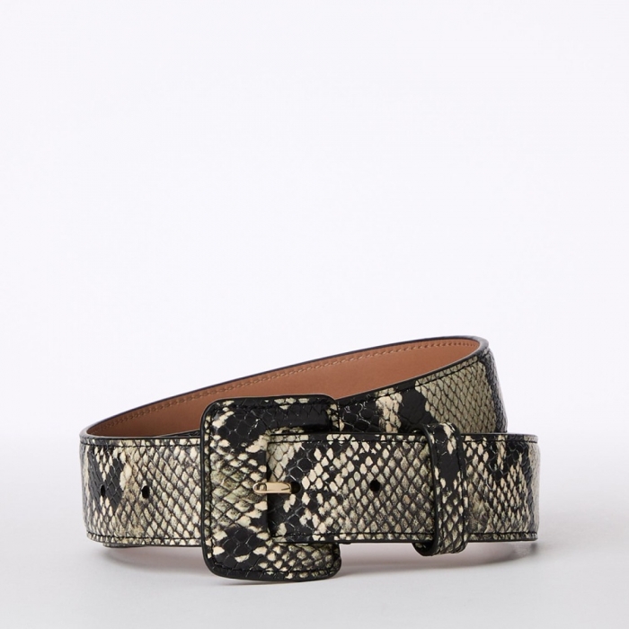Brahmin Wide Covered Leather Buckle Belt Grey Classic Snake