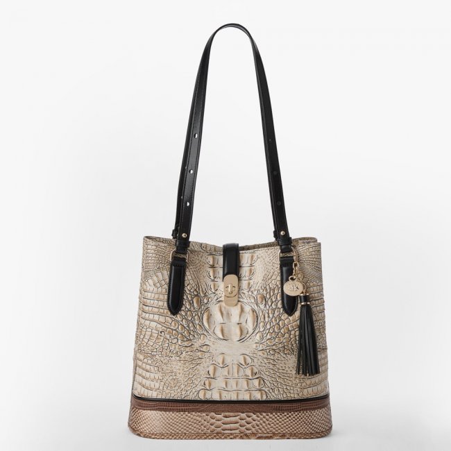 Brahmin Fiora Leather Bucket Bag - Timeless Taupe Skien