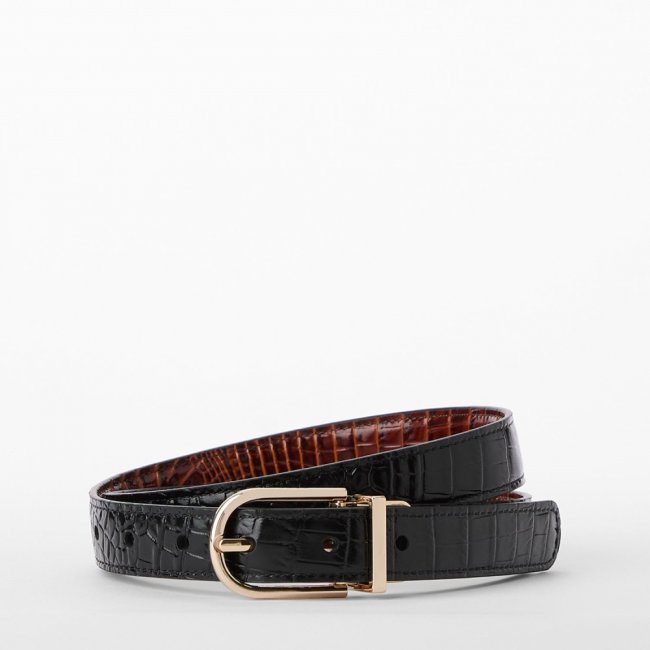 Brahmin Reversible Belt Small - Black Classic Croc