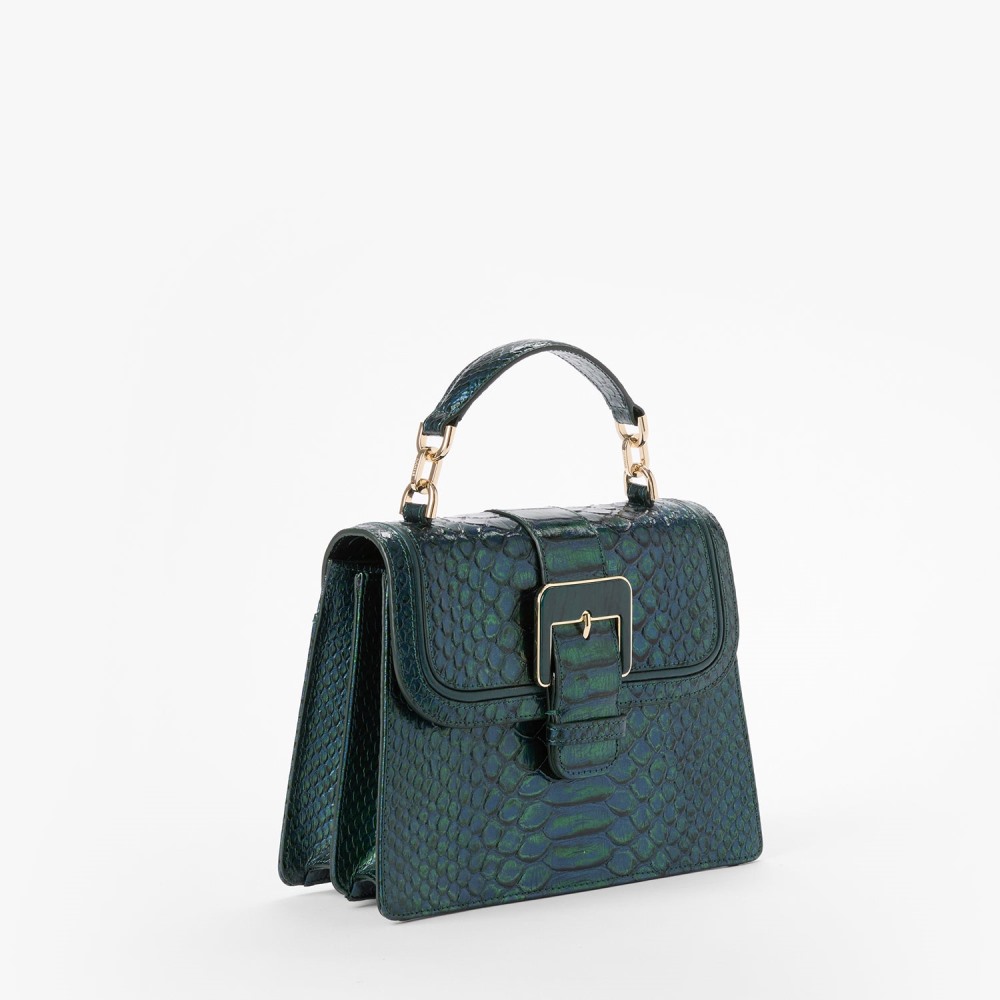 Brahmin Small Hallie Leather Satchel - Evergreen Kalopsia
