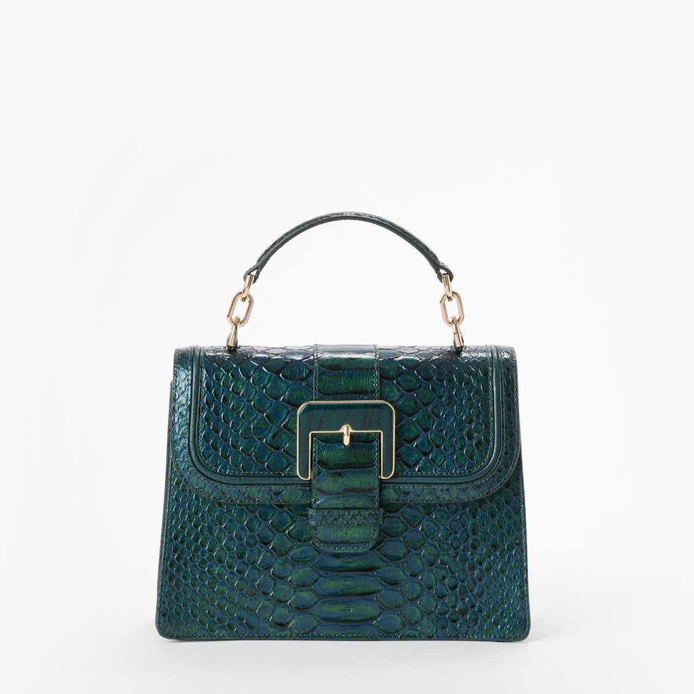 Brahmin Small Hallie Leather Satchel - Evergreen Kalopsia