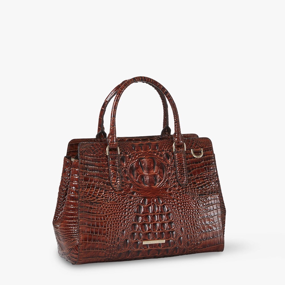 Brahmin Small Finely Leather Satchel - Pecan
