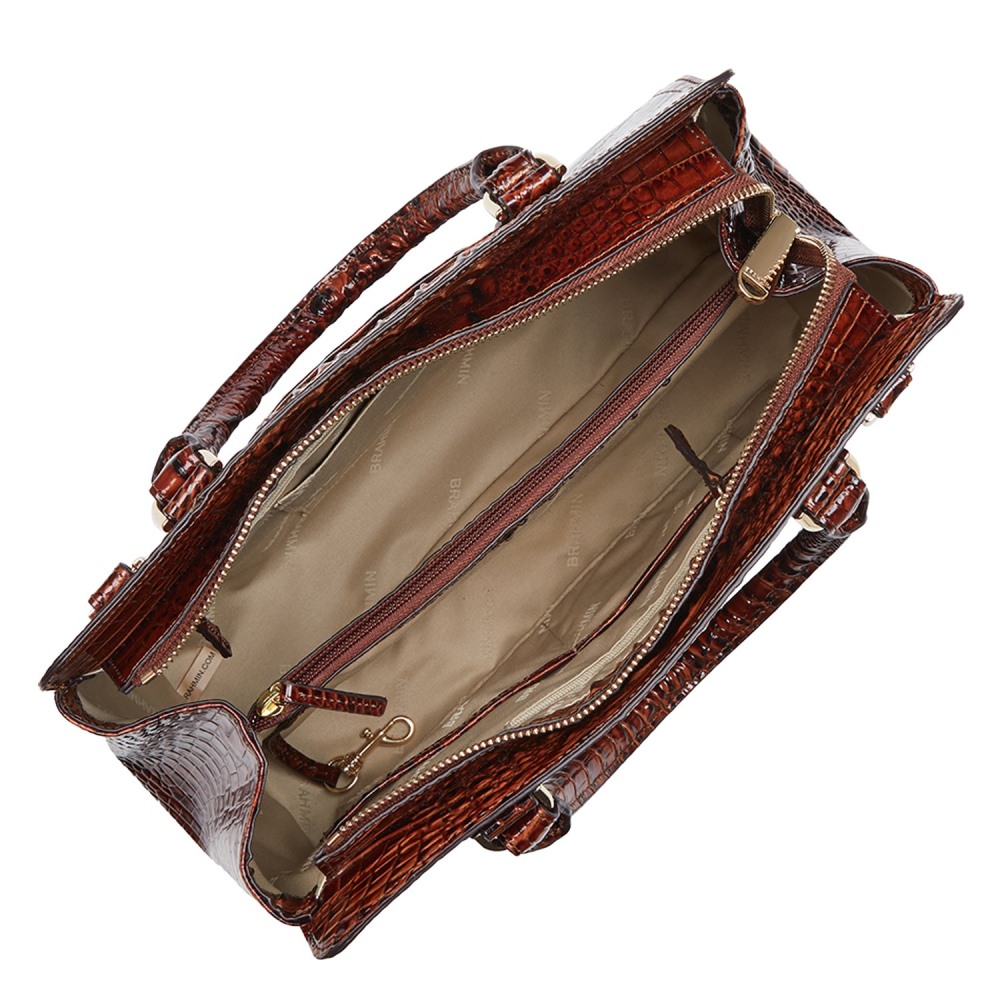Brahmin Small Finely Leather Satchel - Pecan