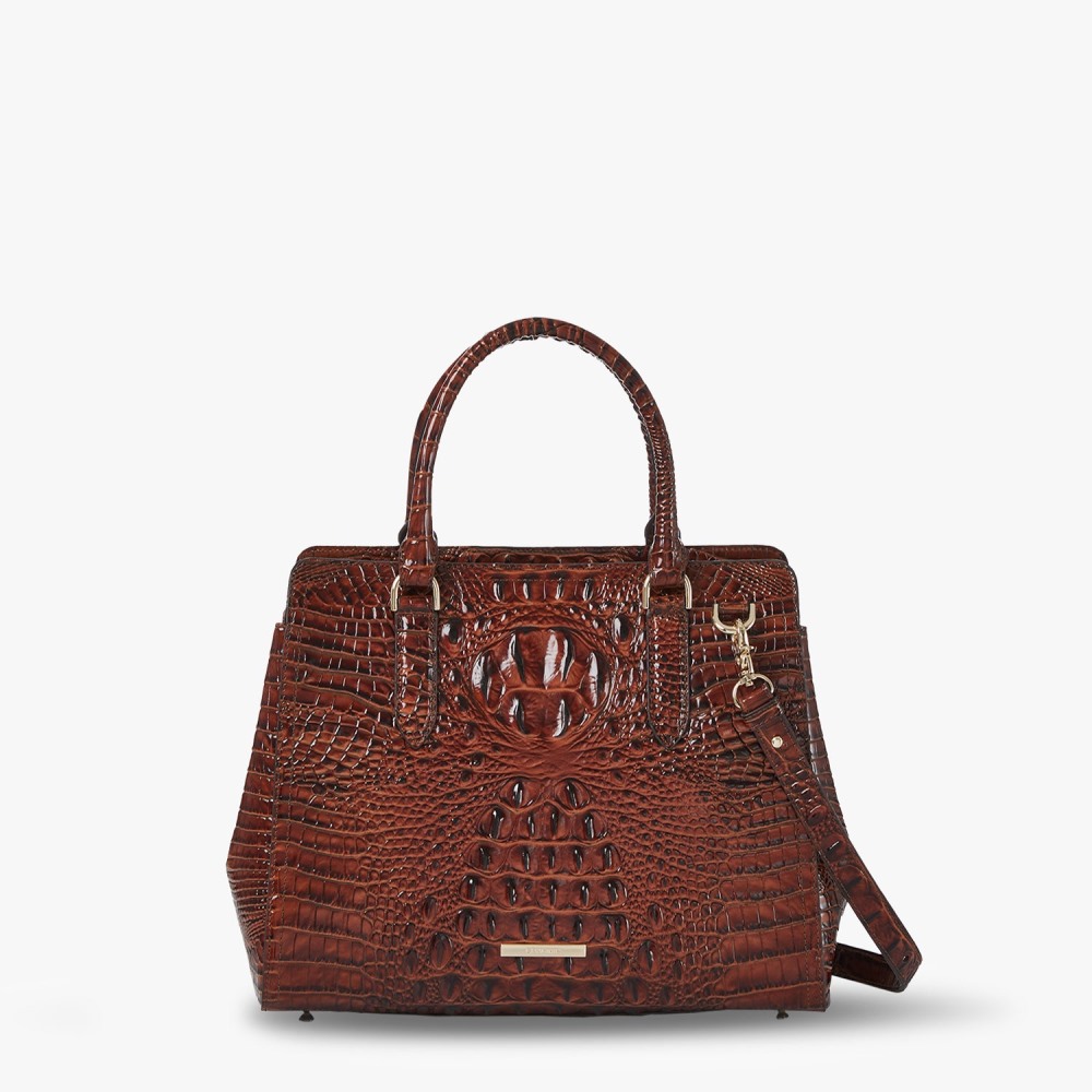 Brahmin Small Finely Leather Satchel - Pecan