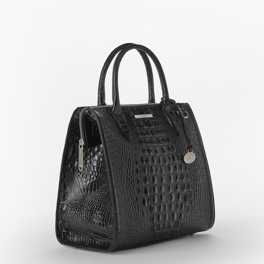 Brahmin Caroline Leather Satchel - Black Melbourne Silver Hardware