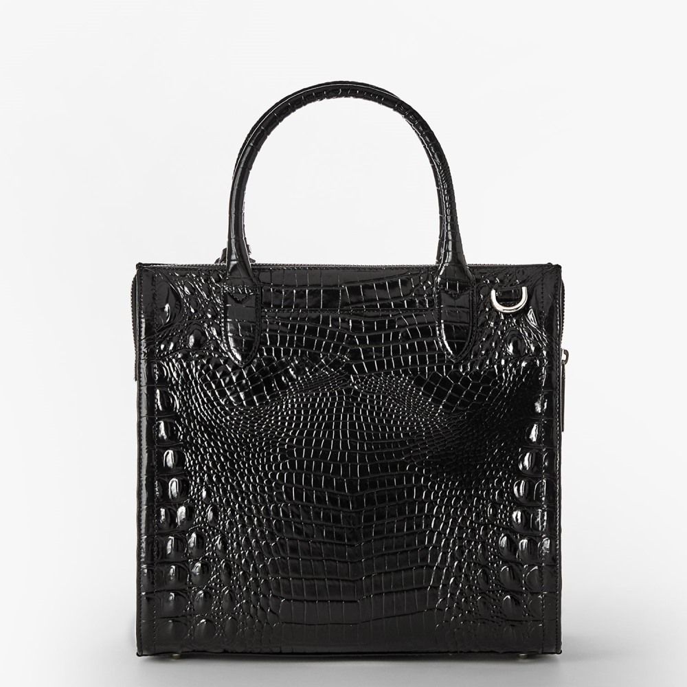 Brahmin Caroline Leather Satchel - Black Melbourne Silver Hardware