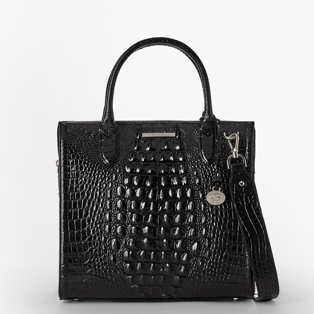 Brahmin Caroline Leather Satchel - Black Melbourne Silver Hardware