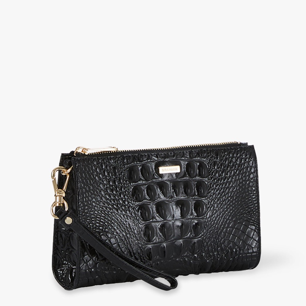 Brahmin Daisy Black Leather Wristlet - Black Melbourne